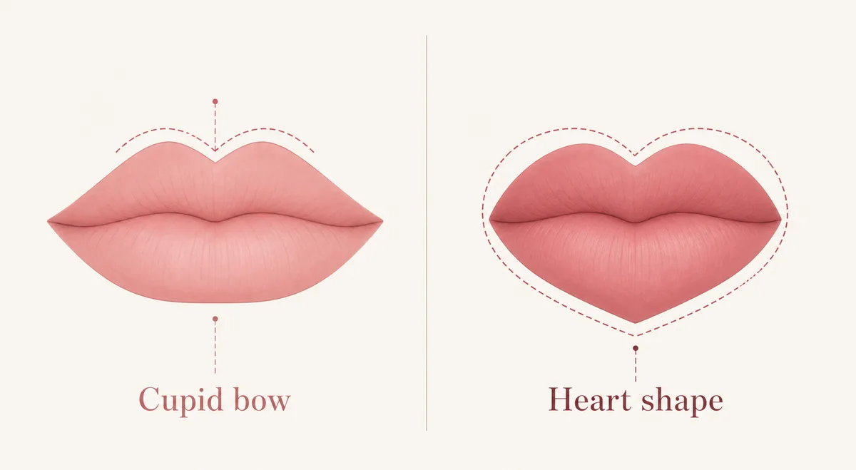 Comparison of cupid bow lips and heart shaped lips using simplified lip silhouettes