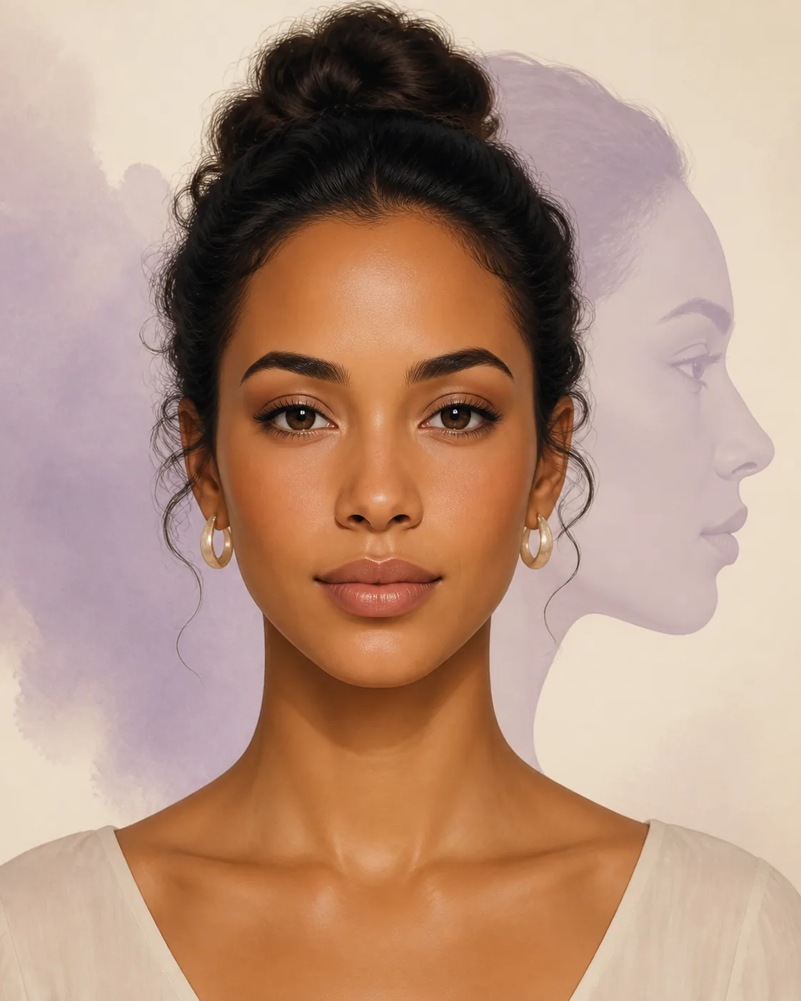 Editorial portrait illustrating the longer proportions of an oblong face shape