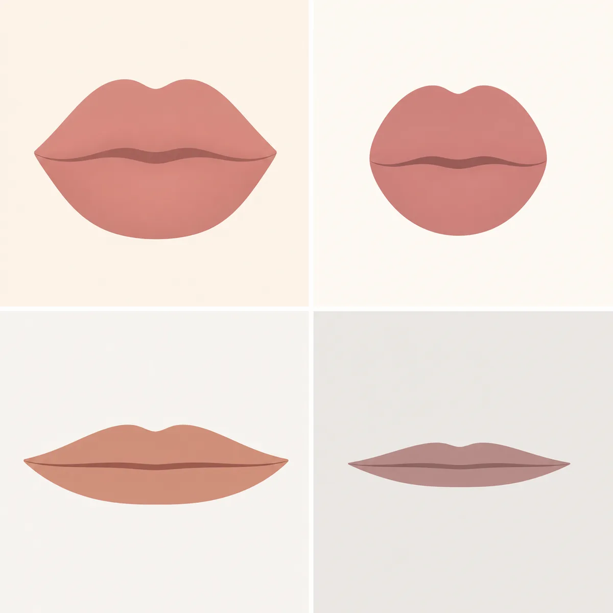 Comparison visual showing full lips beside plump, round, wide, and thin lip patterns