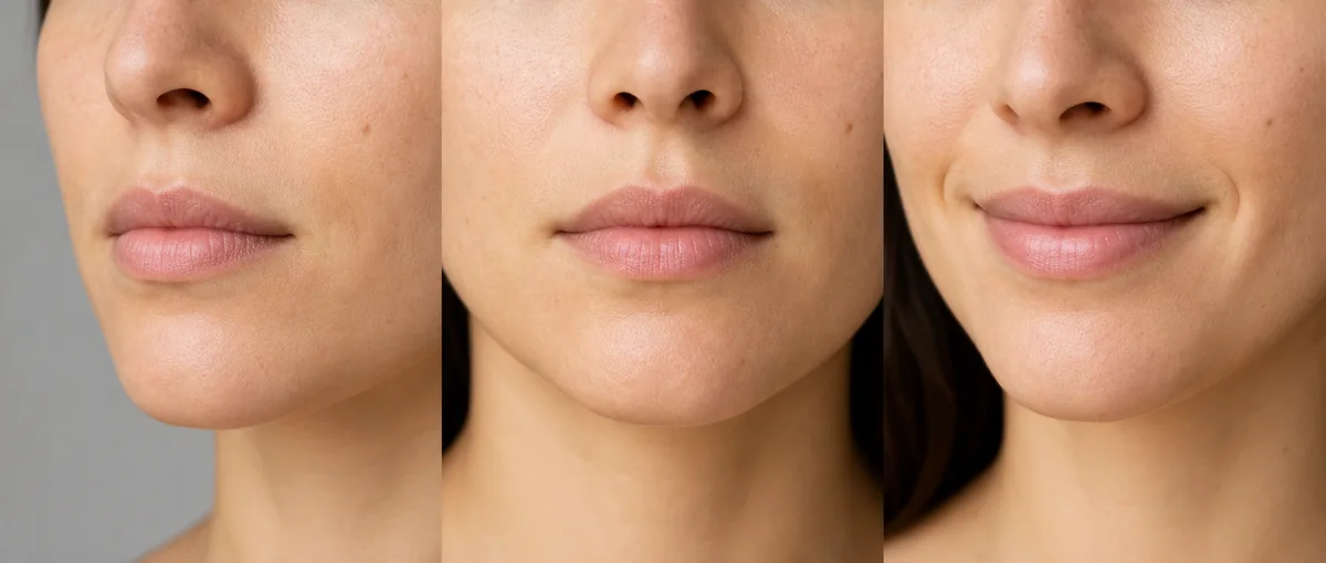Angled, straight-on, and smiling lip photos compared side by side