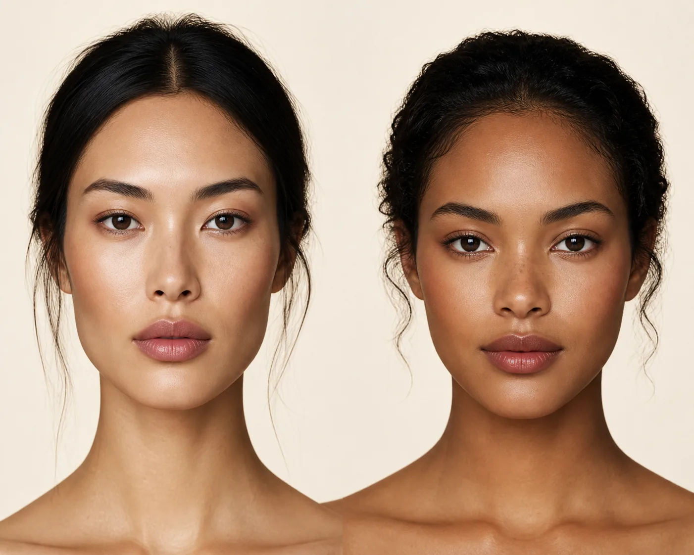 Side-by-side editorial comparison of an oblong face shape and an oval face shape