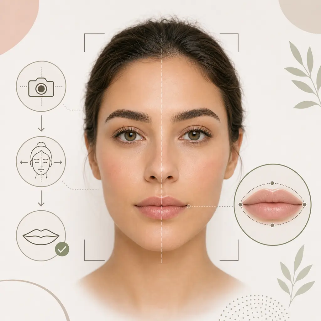 Oval lips photo check showing a neutral front-facing portrait and balanced lip outline cues