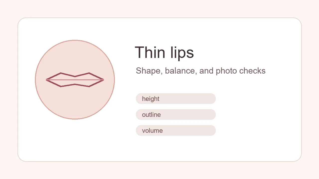 Thin lips guide showing a low-height lip shape with clean outline and balanced comparison notes
