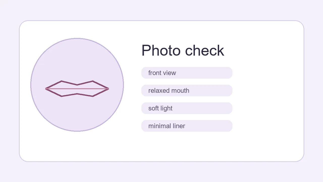 Thin lips photo tips showing relaxed expression, front view, soft light, and minimal liner