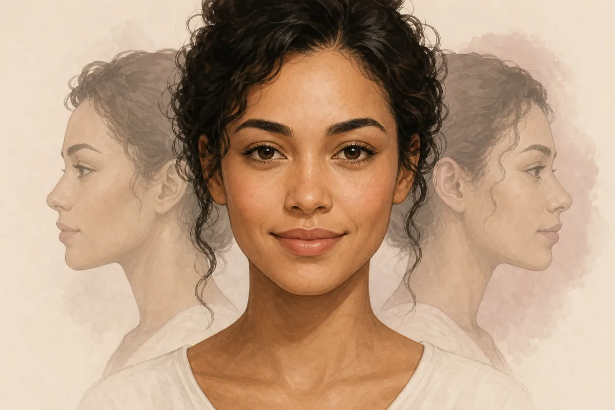 editorial portrait showing naturally upturned lips with gently lifted corners