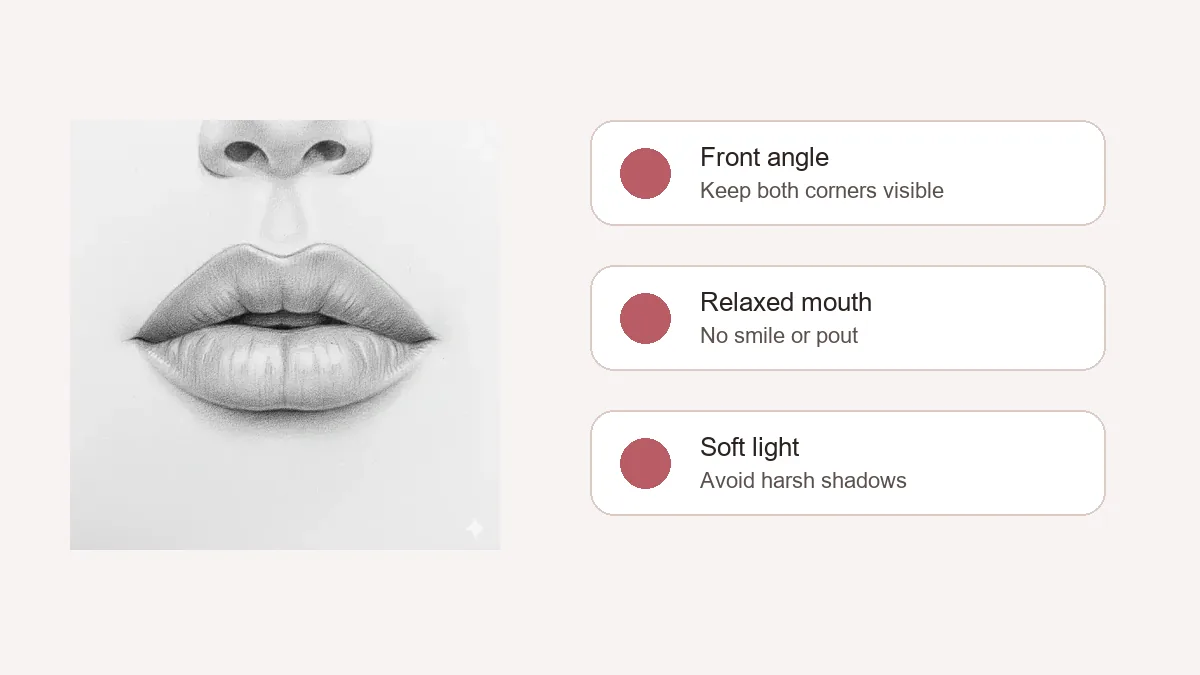 Wide lips guide showing a broad corner-to-corner lip shape with balanced natural proportions