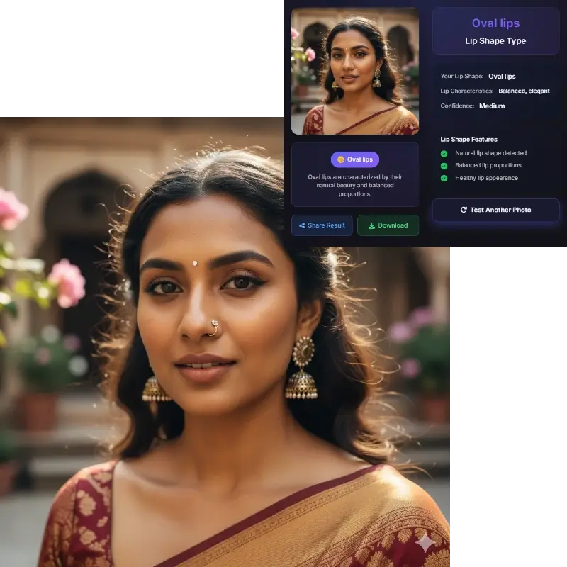 Cupid's bow lips analysis - Indian woman with pronounced cupid's bow and defined lip contours