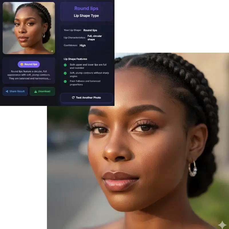 Round lips features - Black woman with equally full, circular upper and lower lips