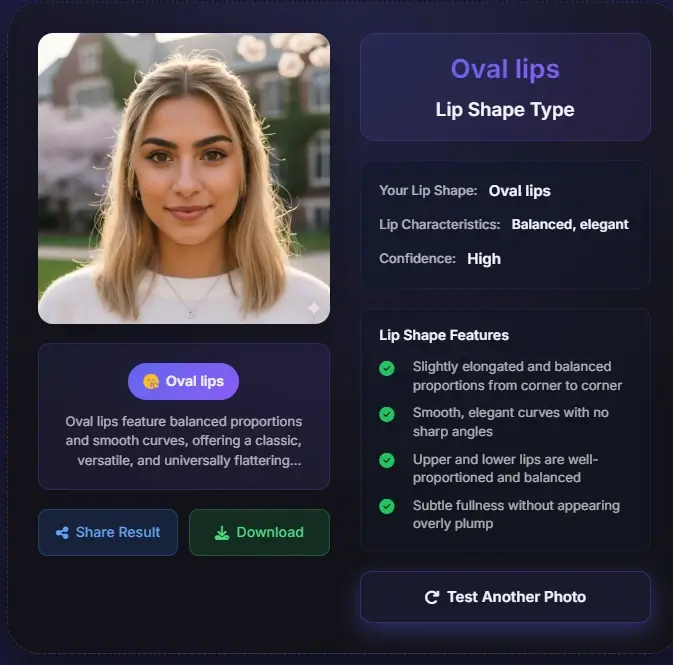 Oval lips detection - blonde woman with balanced lip proportions