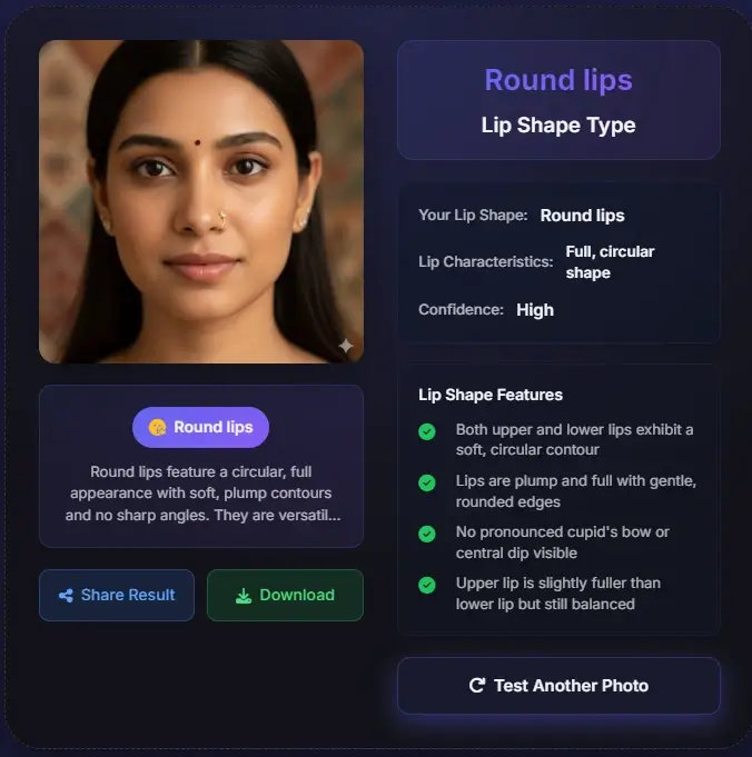 Round lips detection - dark hair woman with full circular lips
